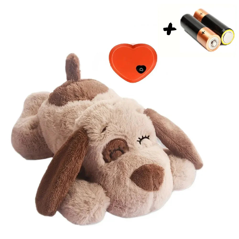 Puppywaggy nocciola sdraiato con immagine cuore che batte e batterie 